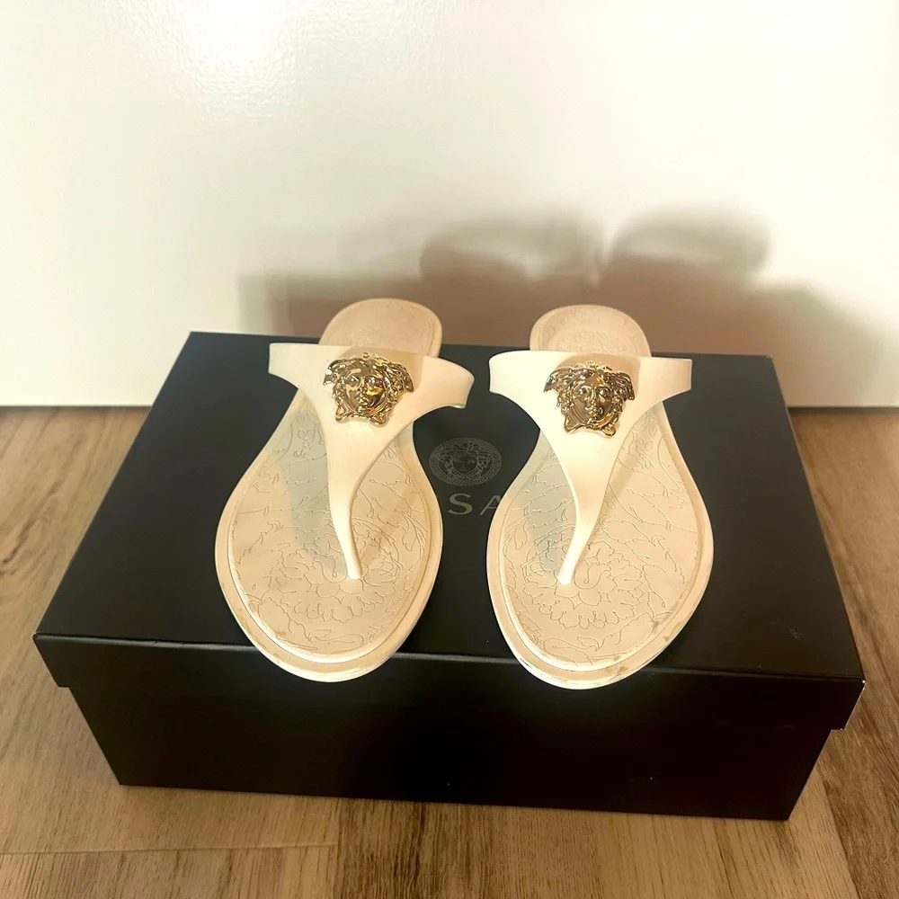 Versace Cream Sandals with Gold Medusa - Picture 2 of 5